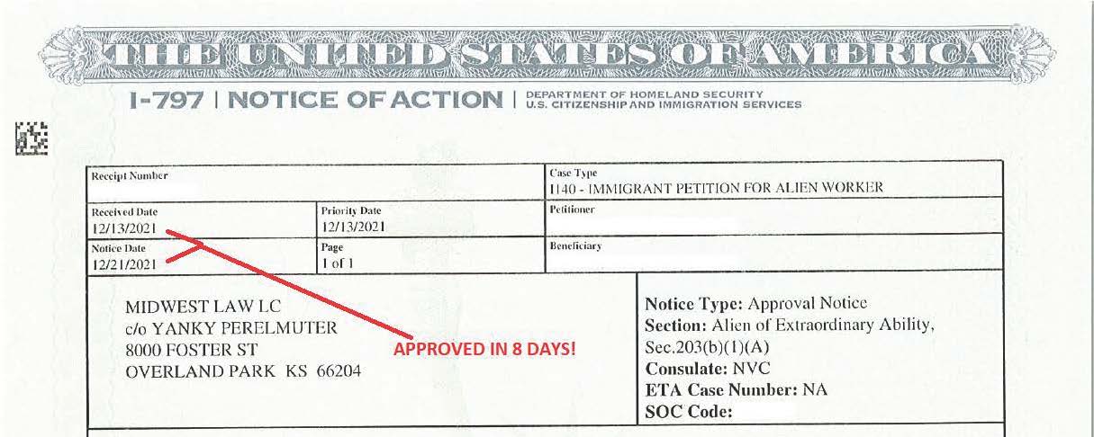 Extraordinary Ability Green Card Petition Approved In 8 Days Midwest Law